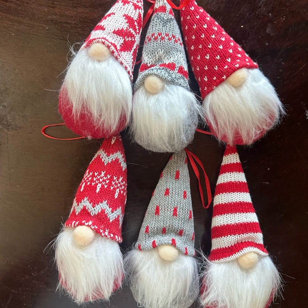 Festive Red and Gray Gnome Ornaments